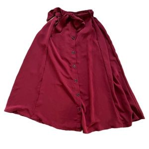 Monki midi wrap skirt with belt and buttons in Maroon